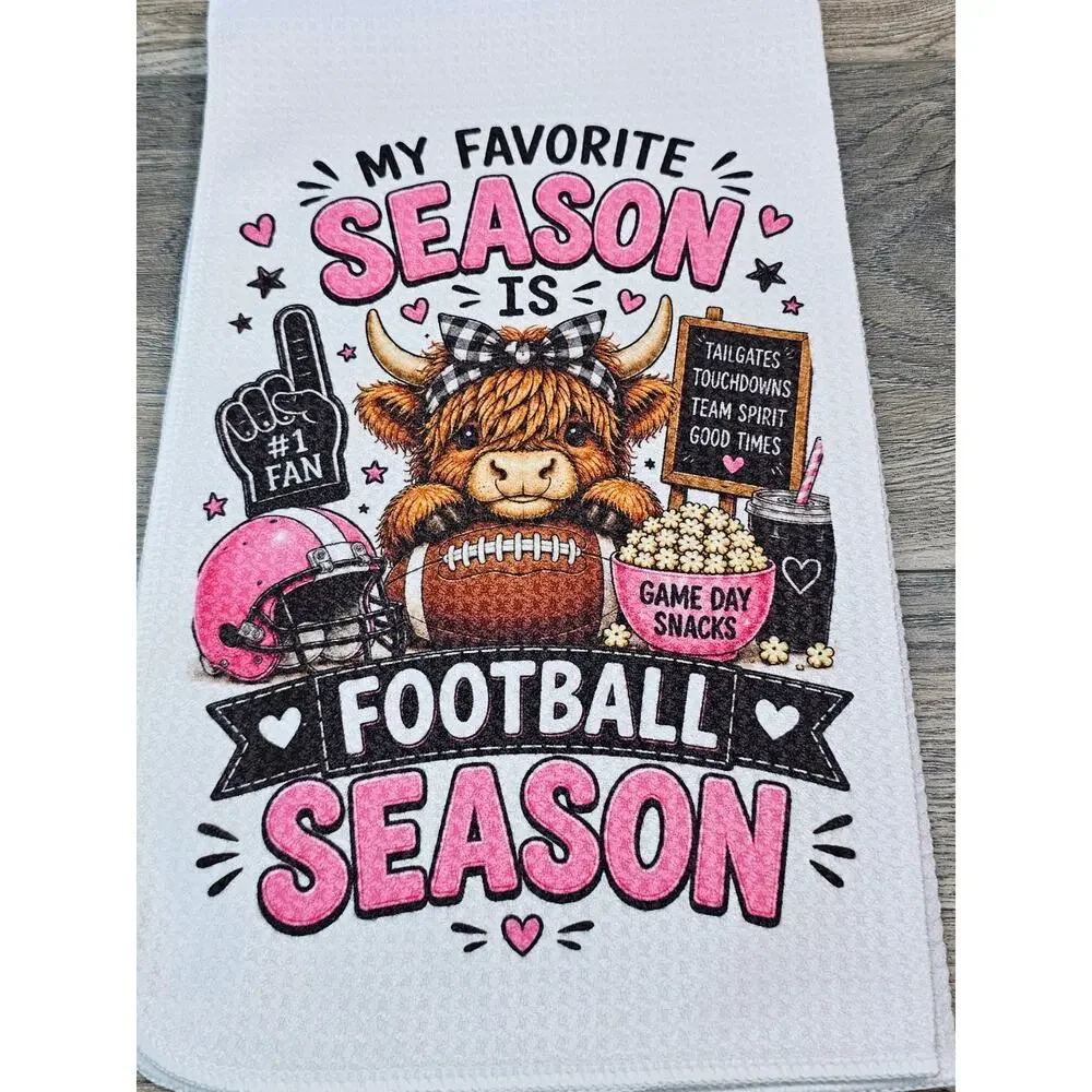 Highland Cow Football Season Kitchen Towel Game Day Sports Fan Gift